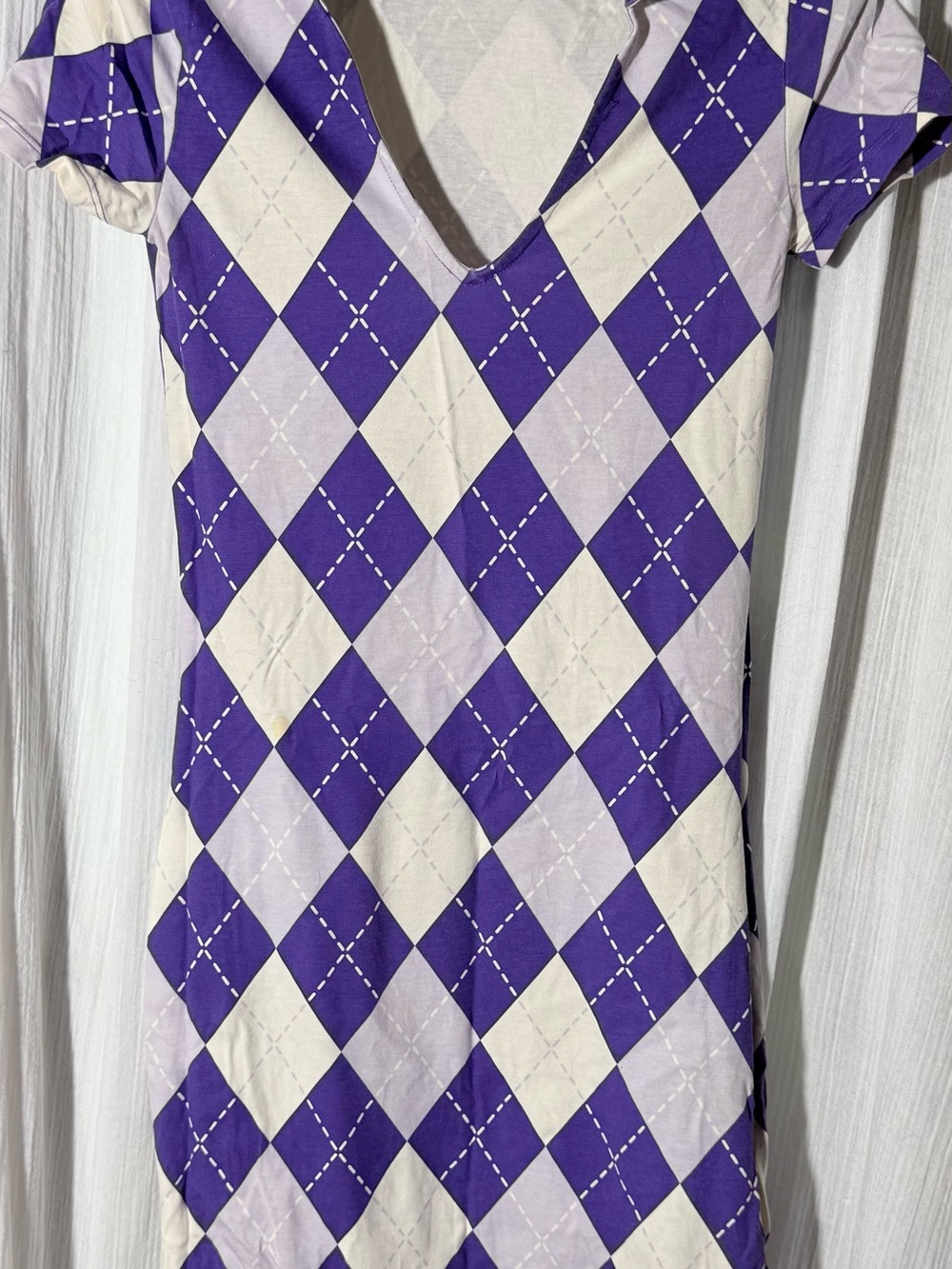 H&M Divided Purple & Cream Argyle V-Neck Mini Dress XS